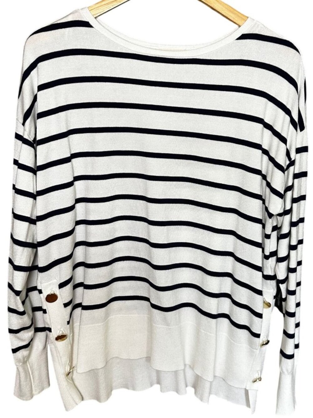 Marled Oversized Nautical Stripe Sweater Size Large White Navy Rayon Knit